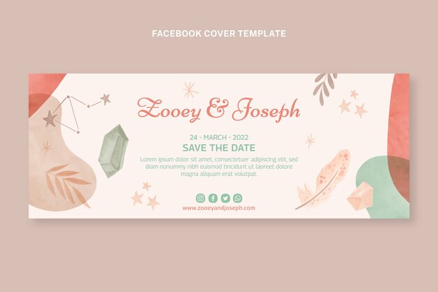 Watercolor boho wedding facebook cover