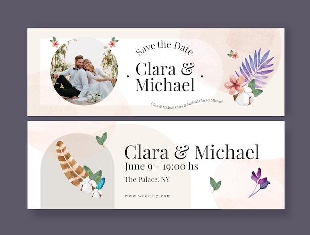 Watercolor boho wedding horizontal banners