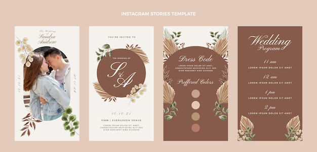 watercolor boho wedding ig stories