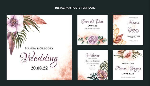 Watercolor boho wedding instagram post