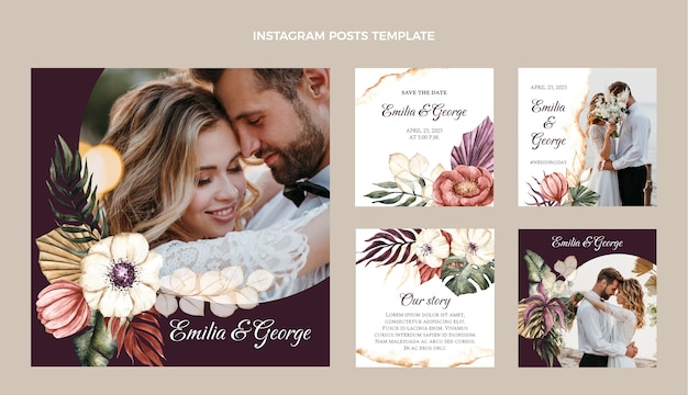 Watercolor boho wedding instagram post