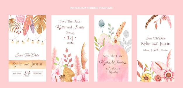 Watercolor boho wedding instagram stories