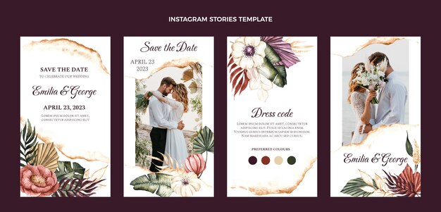 Watercolor boho wedding instagram stories