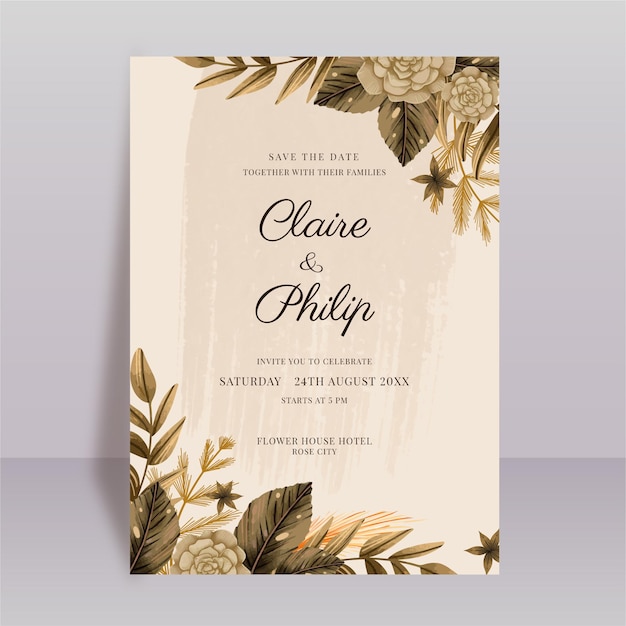 Watercolor boho wedding invitation template