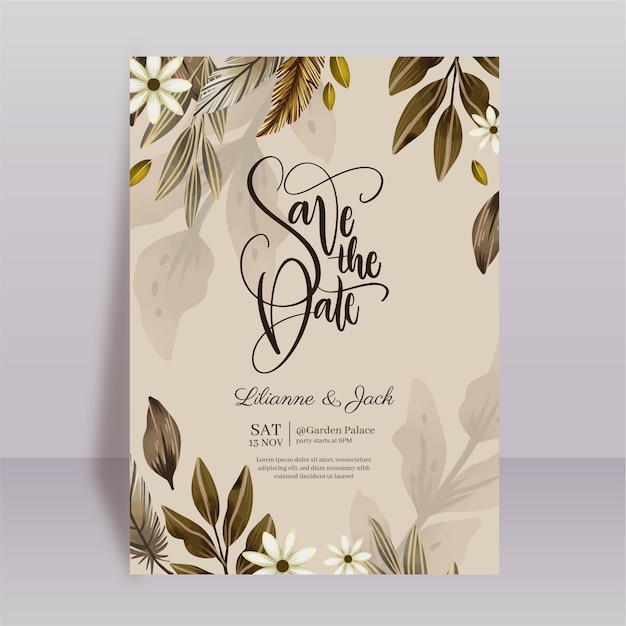 Free vector watercolor boho wedding invitation template