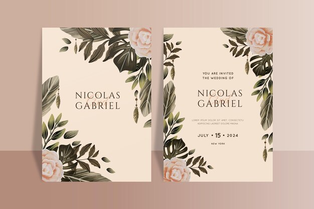 Watercolor boho wedding invitation template