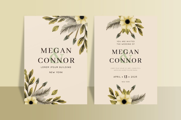 Watercolor boho wedding invitation template