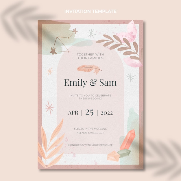 Free vector watercolor boho wedding invitation