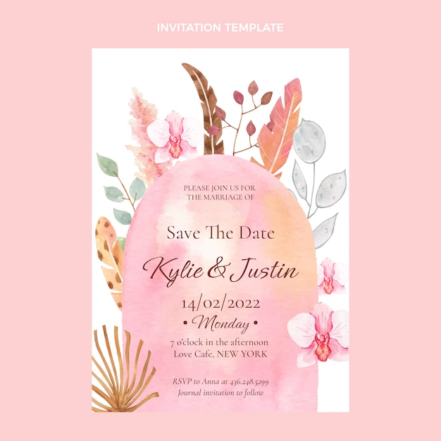 Watercolor boho wedding invitation