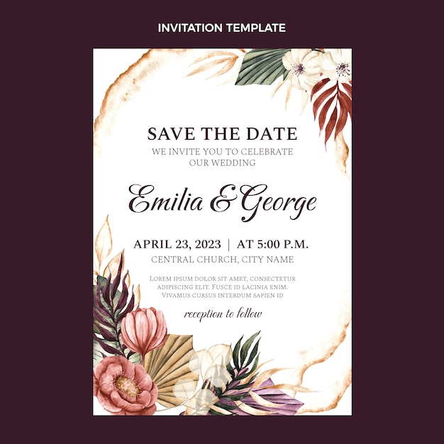 Free vector watercolor boho wedding invitation