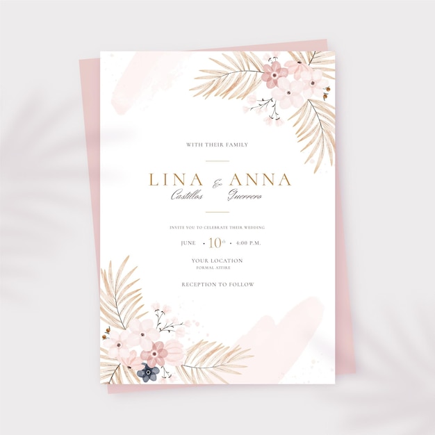 Watercolor boho wedding invitation