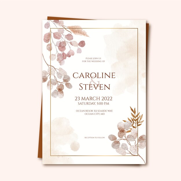 Watercolor boho wedding invitation