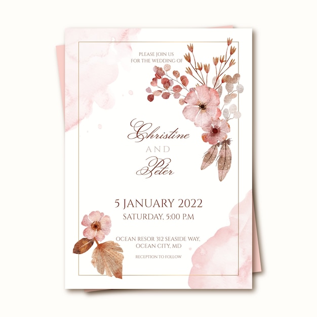 Watercolor boho wedding invitation