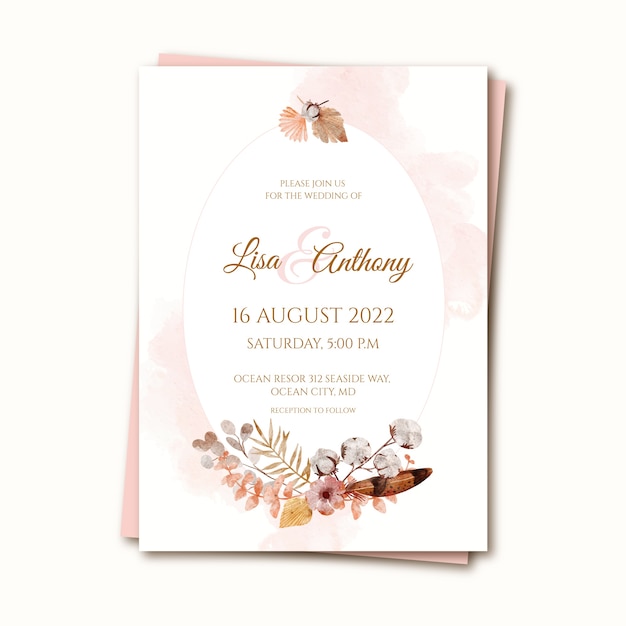 Free vector watercolor boho wedding invitation