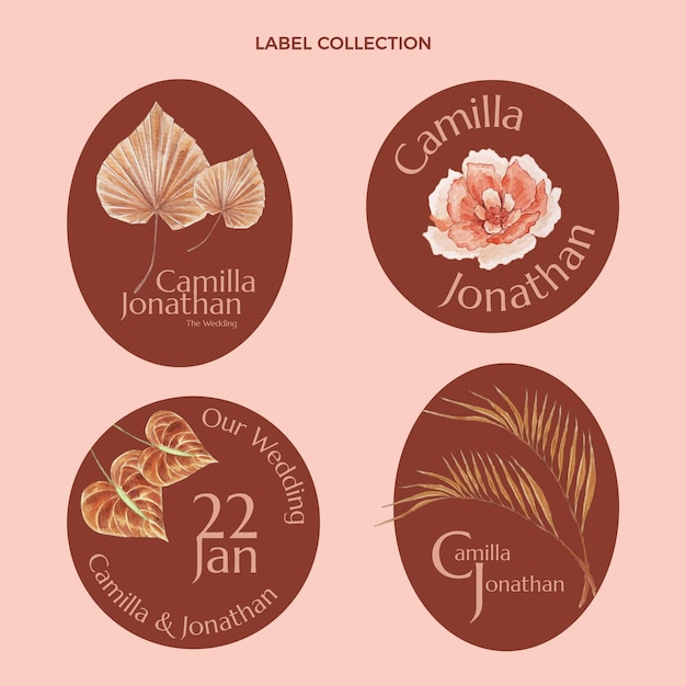 Free vector watercolor boho wedding label collection