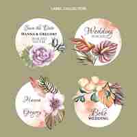 Free vector watercolor boho wedding labels