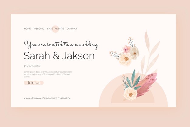 Watercolor boho wedding landing page template