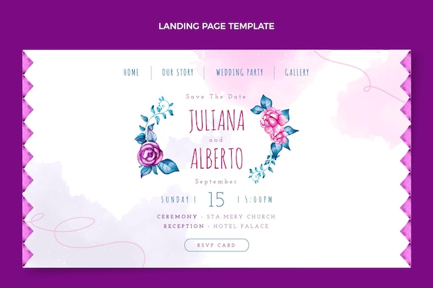 Watercolor boho wedding landing page