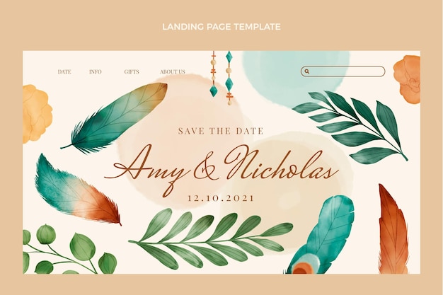 Free vector watercolor boho wedding landing page