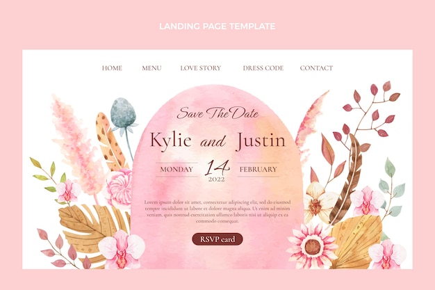 Free vector watercolor boho wedding landing page