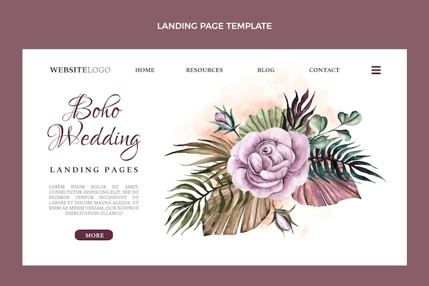 Free vector watercolor boho wedding landing page