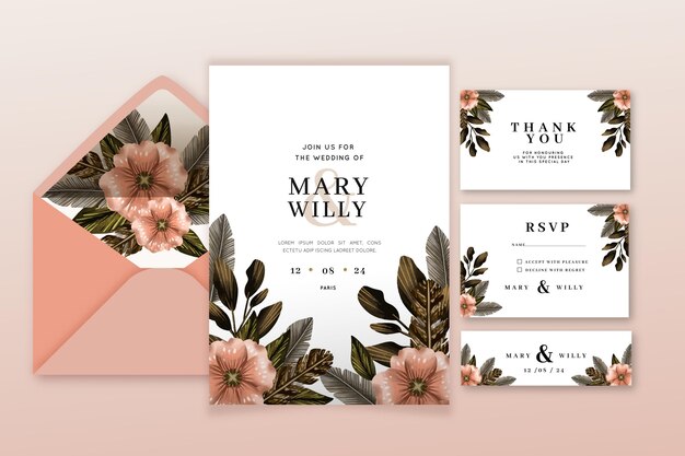 Watercolor boho wedding stationery collection