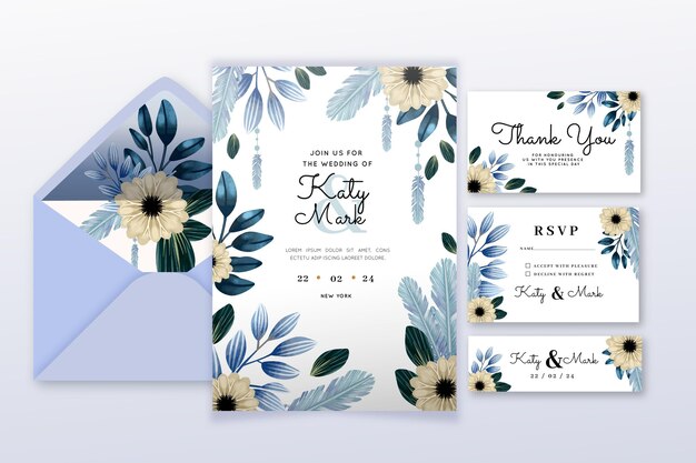 Watercolor boho wedding stationery collection