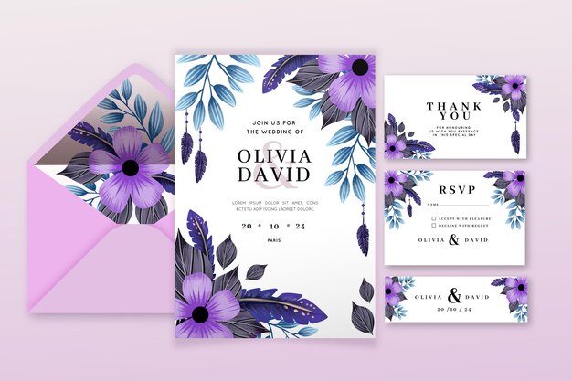 Watercolor boho wedding stationery collection