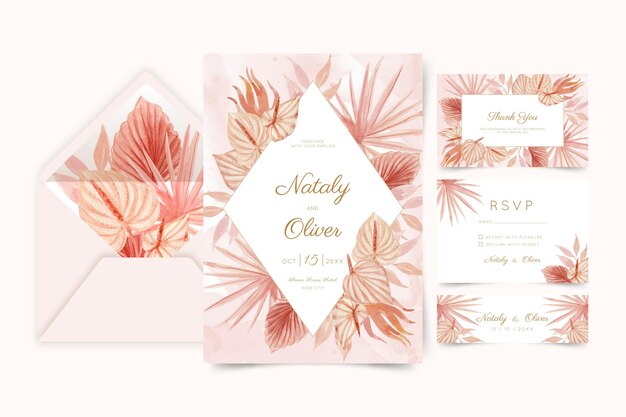 Watercolor boho wedding stationery collection