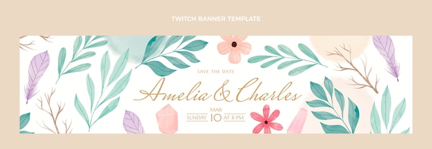 Watercolor boho wedding twitch banner template