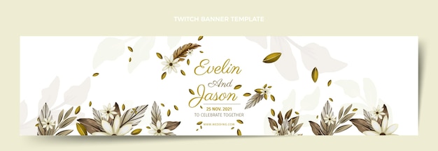 Free vector watercolor boho wedding twitch banner
