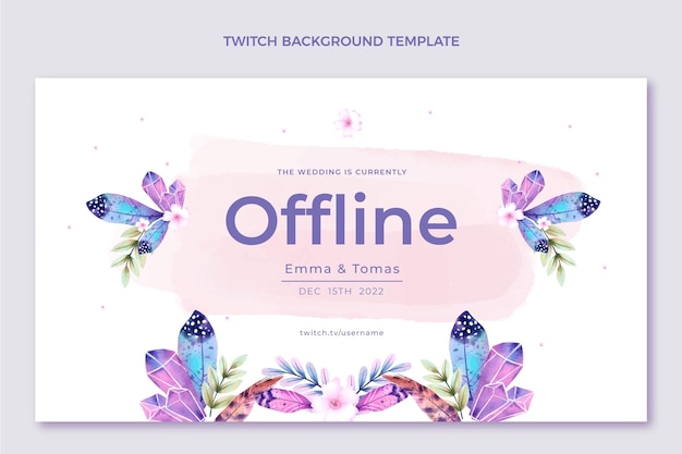 Free vector watercolor boho wedding twitch banner