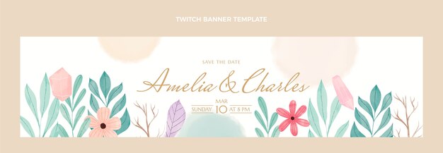Free vector watercolor boho wedding twitch banner