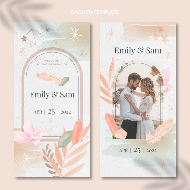 Watercolor boho wedding vertical banners