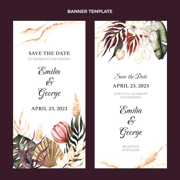 Free vector watercolor boho wedding vertical banners