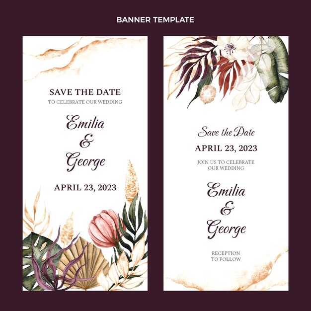 Watercolor boho wedding vertical banners
