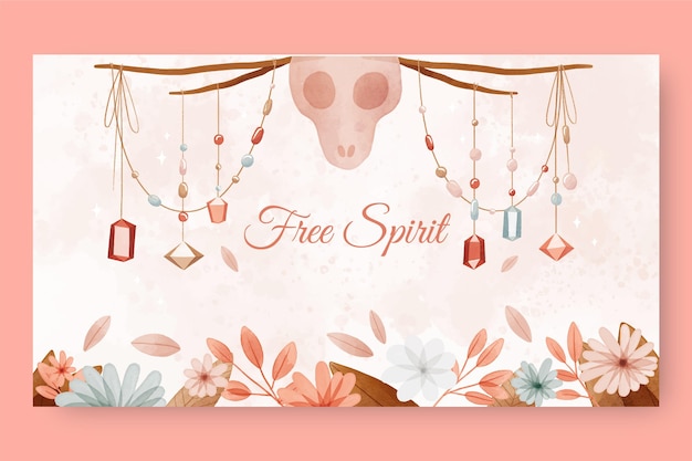 Free vector watercolor boho youtube channel art template