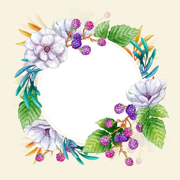 Free vector watercolor botanical flowers circle frame