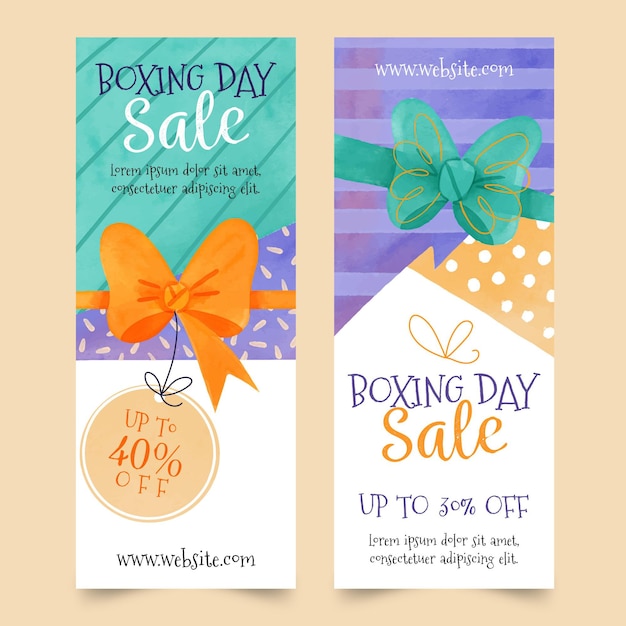 Watercolor boxing day sale banners template