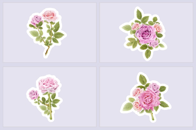 Free vector watercolor branch and bouquet roses illustration