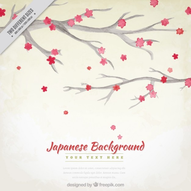 Watercolor branches with japanese flowers background