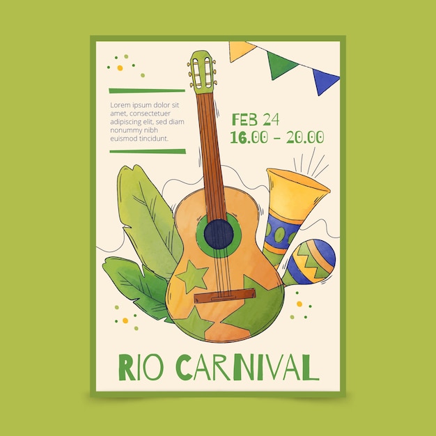 Watercolor brazilian carnival vertical flyer template