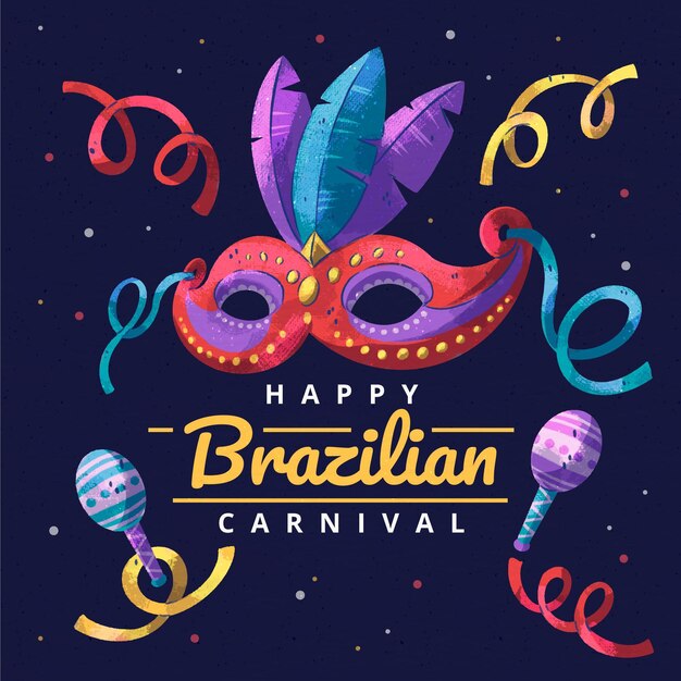 Watercolor brazilian carnival with mask