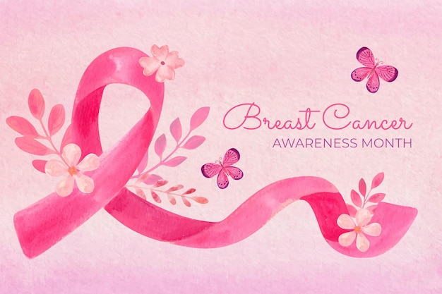 Vettore gratuito sfondo del mese di consapevolezza del cancro al seno dell'acquerello