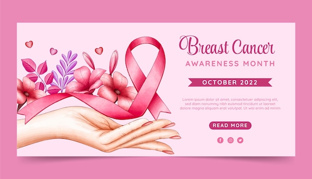 Watercolor breast cancer awareness month horizontal banner template