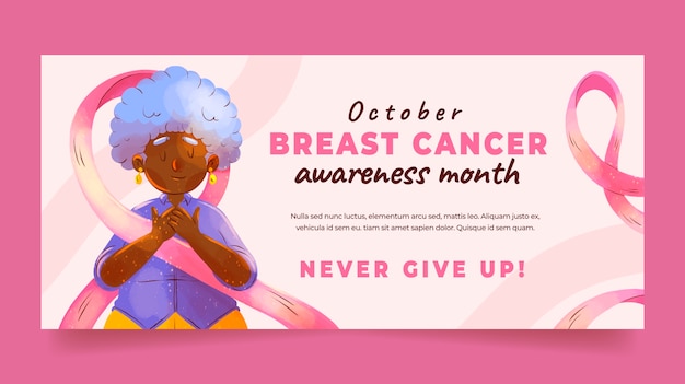 Watercolor breast cancer awareness month horizontal banner template