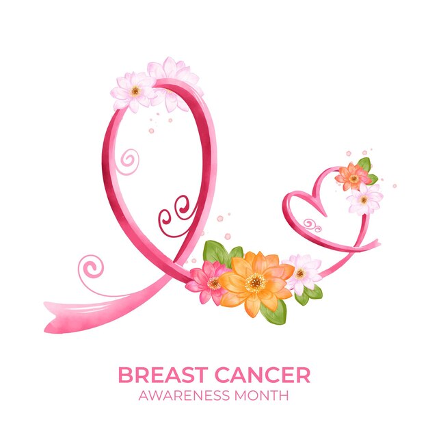 Watercolor breast cancer awareness month illustration