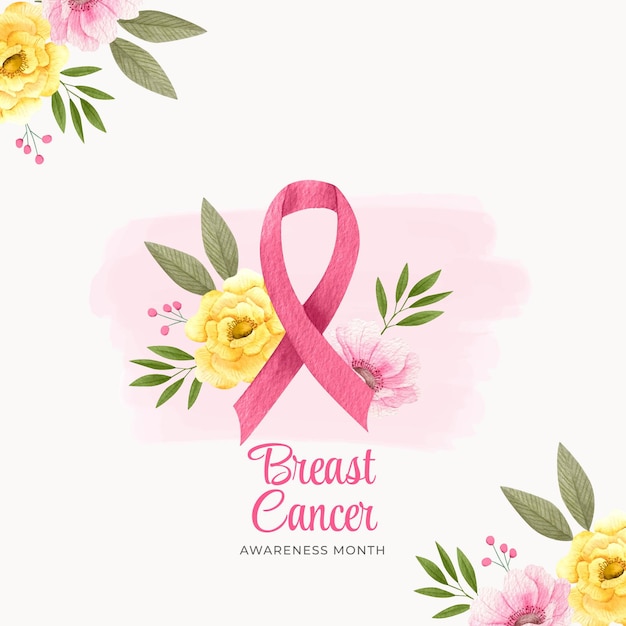 Иллюстрация месяца осведомленности рака груди акварелью