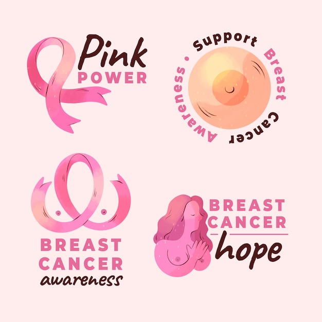 Watercolor breast cancer awareness month labels collection