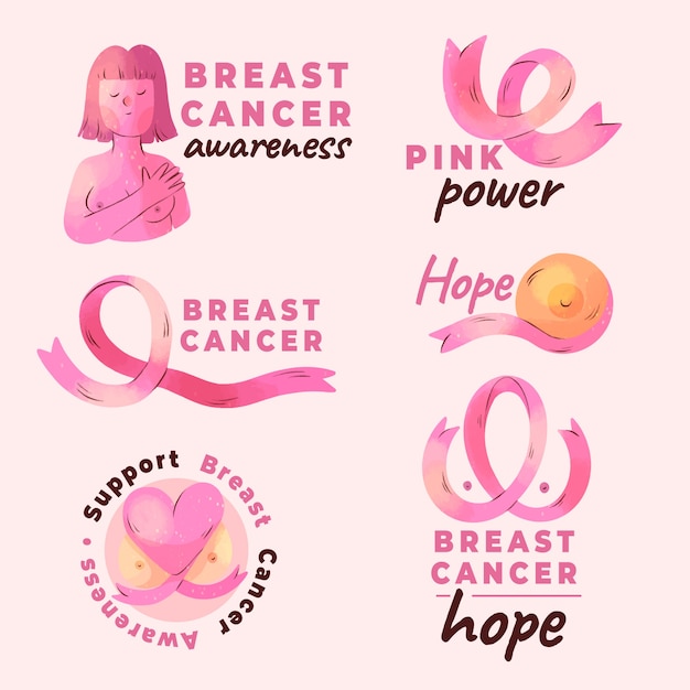 Watercolor breast cancer awareness month labels collection